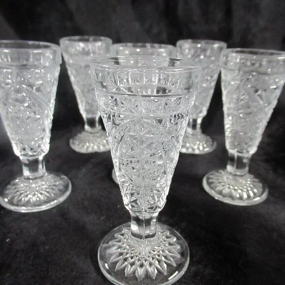 Vintage Clear-Cut Glass Decanter with Tray and 6 Glasses Bar Accessories